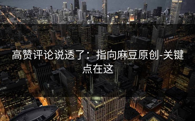 高赞评论说透了：指向麻豆原创-关键点在这