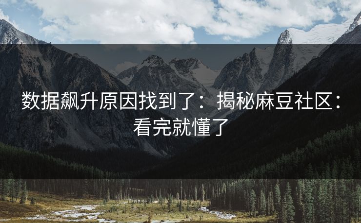 数据飙升原因找到了：揭秘麻豆社区：看完就懂了